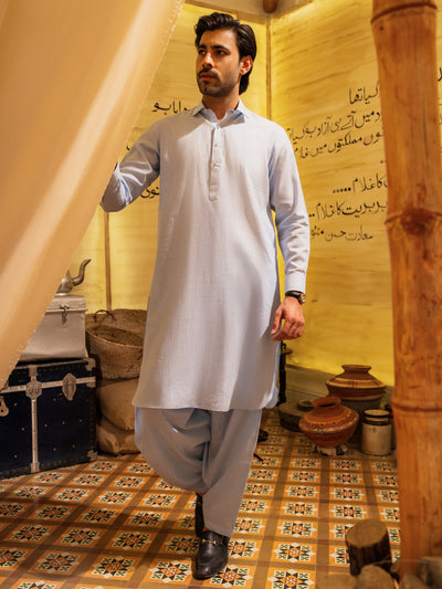 Sky Blue Blended Kameez Shalwar - ALWA-KS-527A