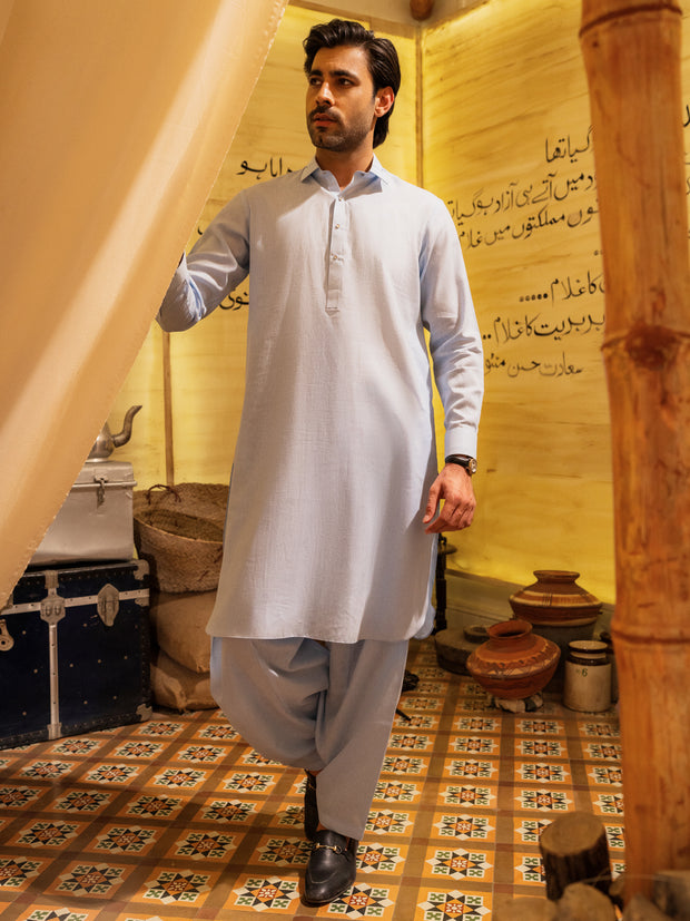 Sky Blue Blended Kameez Shalwar - ALWA-KS-527A