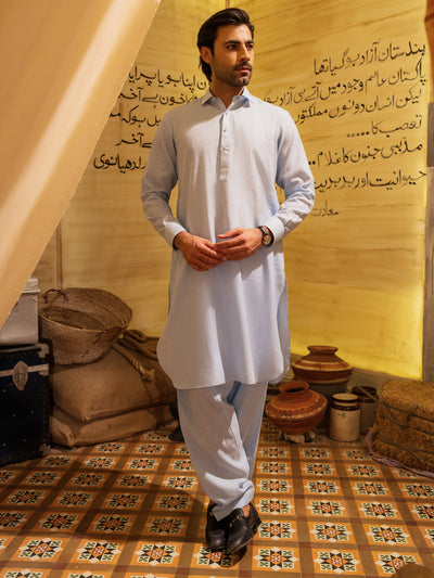 Sky Blue Blended Kameez Shalwar - ALWA-KS-527