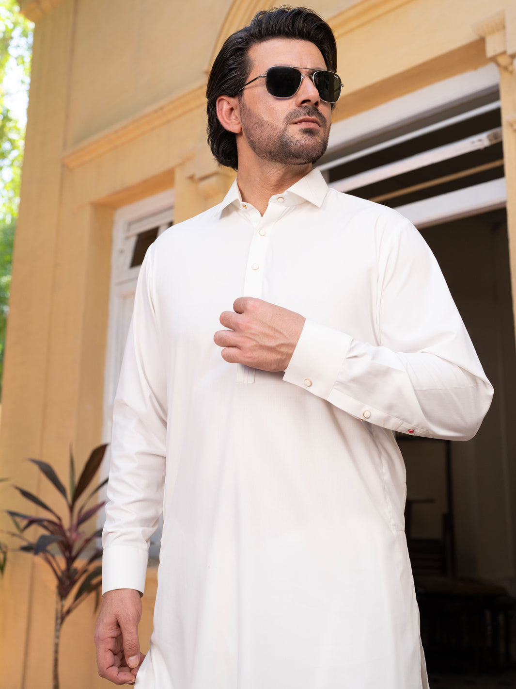 Off White Blended Kameez Shalwar - ALWA-KS-528
