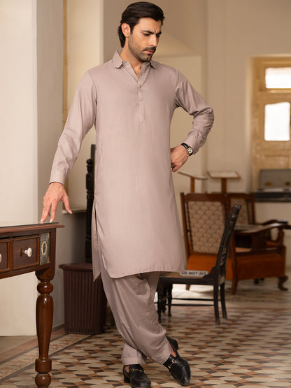 Light Brown Blended Kameez Shalwar - ALWA-KS-529