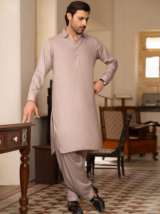 Light Brown Blended Kameez Shalwar - ALWA-KS-529