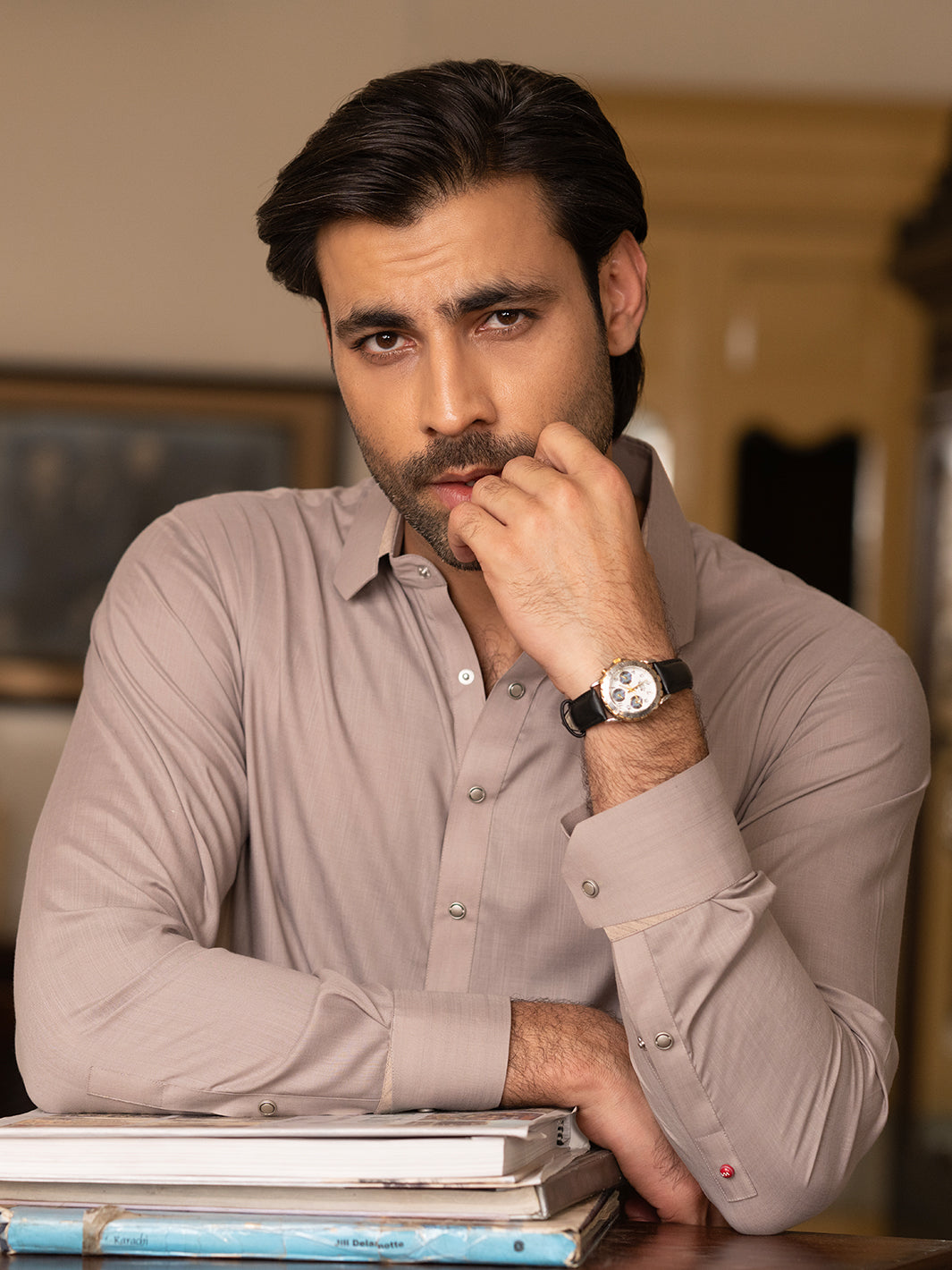 Light Brown Blended Kameez Shalwar - ALWA-KS-529