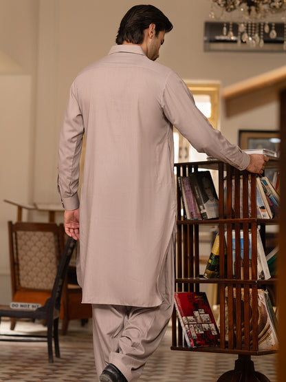 Light Brown Blended Kameez Shalwar - ALWA-KS-529