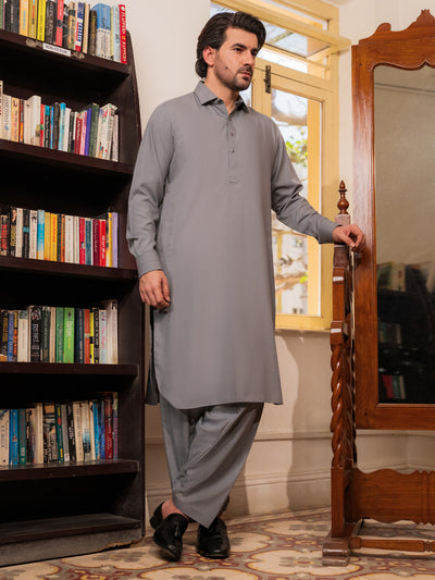 Grey Blended Kameez Shalwar - ALWA-KS-531A