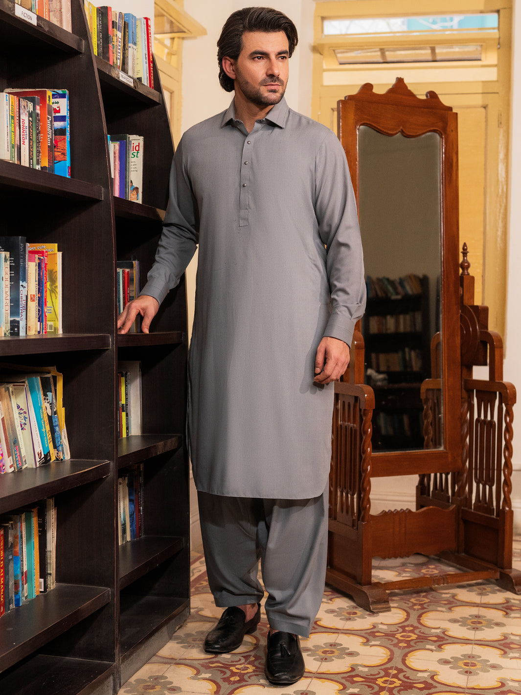 Grey Blended Kameez Shalwar - ALWA-KS-531A