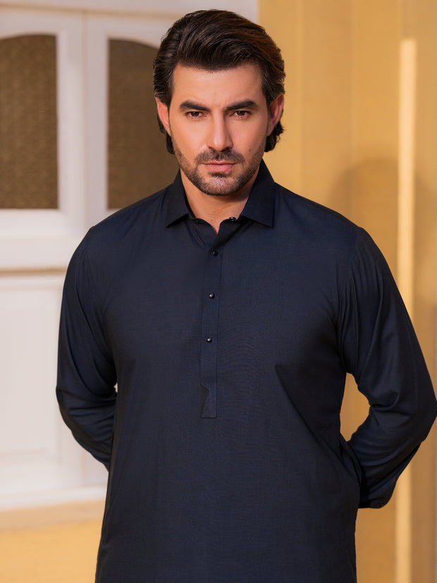 Dark Blue Blended Kameez Shalwar - ALWA-KS-532