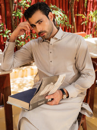Ash Grey Cotton Kameez Shalwar - ALWA-KS-546