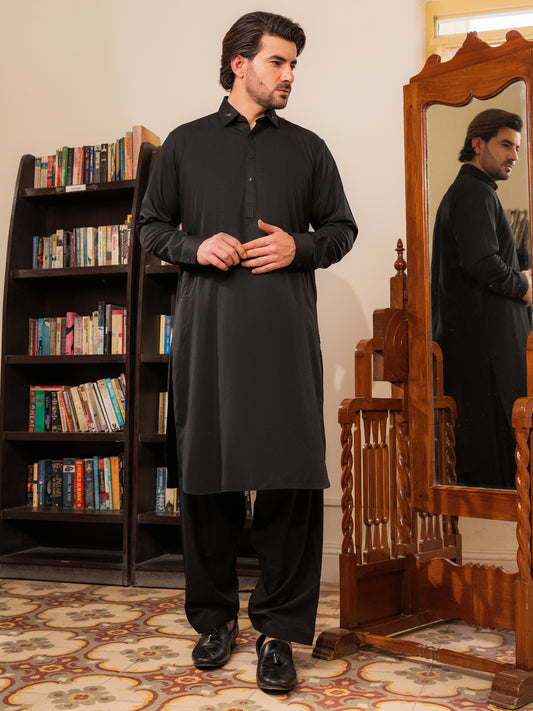 Black Blended Kameez Shalwar - ALWA-KS-549