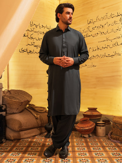 Teal Blue Blended Kameez Shalwar - ALWA-KS-550