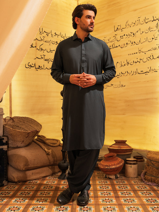 Teal Blue Blended Kameez Shalwar - ALWA-KS-550