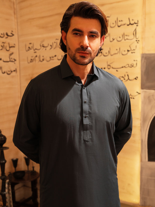 Teal Blue Blended Kameez Shalwar - ALWA-KS-550