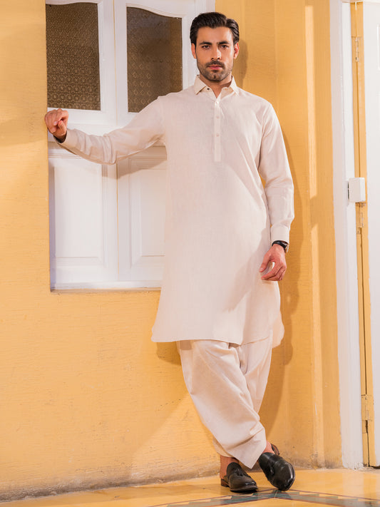 Beige Blended Kameez Shalwar - ALWA-KS-552