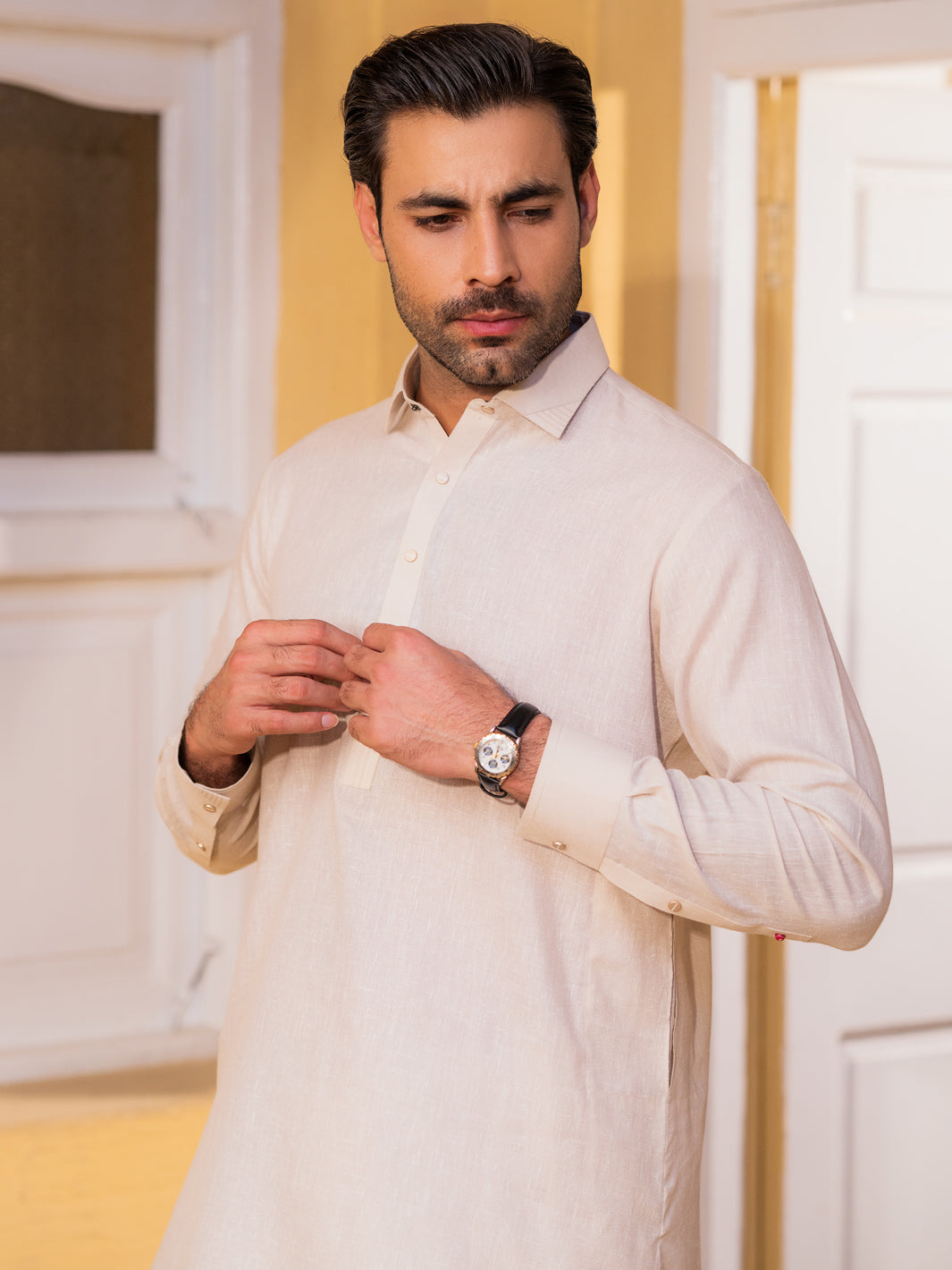 Beige Blended Kameez Shalwar - ALWA-KS-552