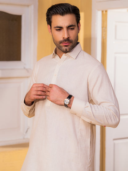 Beige Blended Kameez Shalwar - ALWA-KS-552