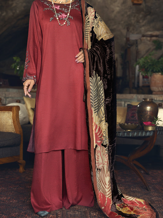 Maroon Viscose Twill 3Pc Stitched - AWP-3PS-542