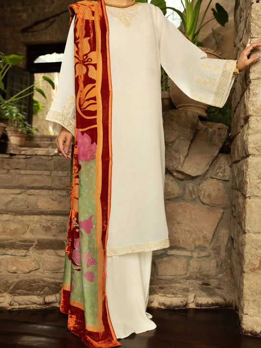 Off White Linen 3 Piece Unstitched - AWP-3PS-543