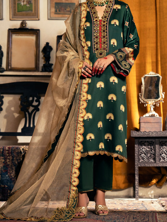 Green Cotton Silk 3 Piece Stitched - AWP-3PS-563
