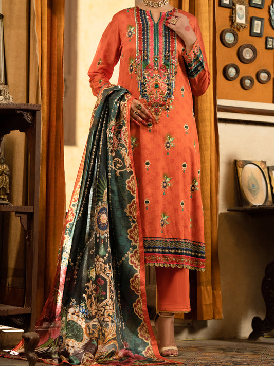 Orange Cotton Silk 3 Piece Stitched - AWP-3PS-566