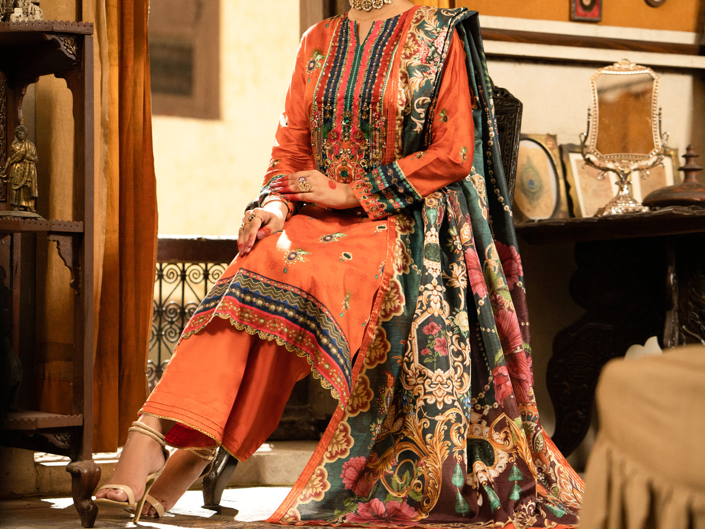 Orange Cotton Silk 3 Piece Stitched - AWP-3PS-566