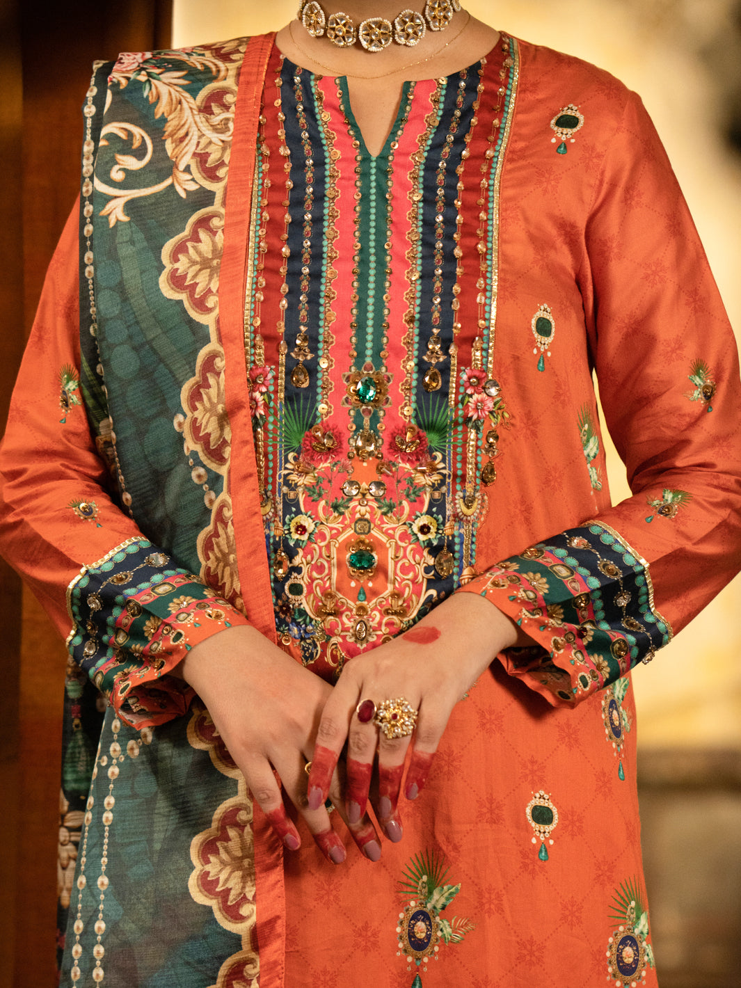 Orange Cotton Silk 3 Piece Stitched - AWP-3PS-566