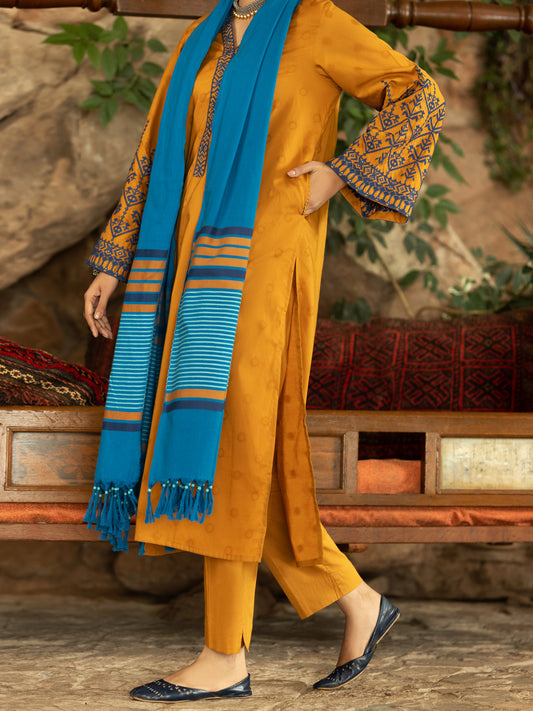 Mustard Yarn-Dyed Jacquard 3Pc Stitched - AWP-3PS-568