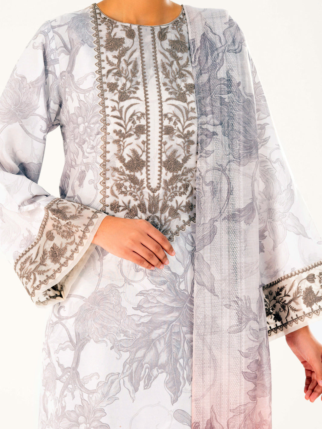 Beige Poly Jacquard 3Pc Unstitched - AWP-3PS-769