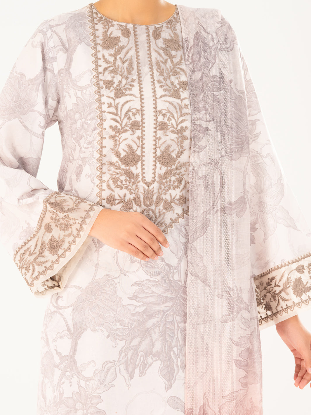 Beige Poly Jacquard 3Pc Stitched - AWP-3PS-769