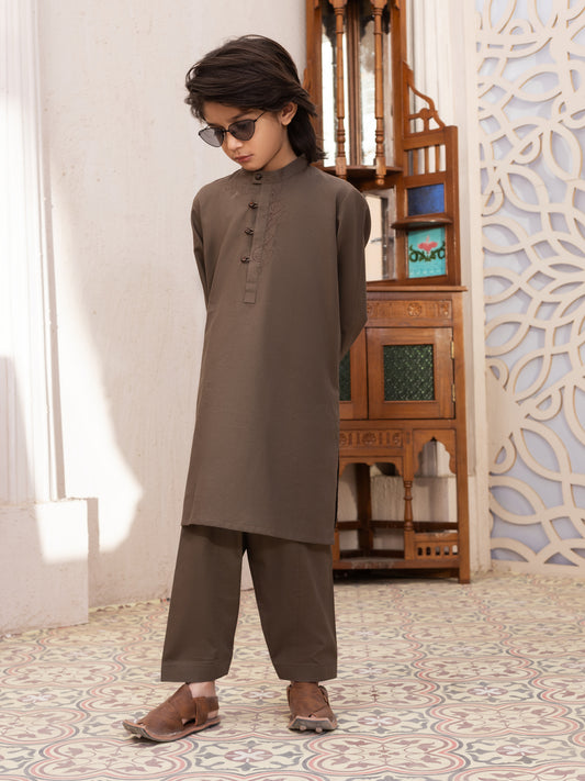 Dark Brown Cotton Kameez Shalwar - ALBY-KS-005