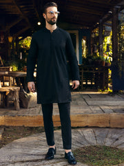 Black Cotton Kurta - AL-K-1103B