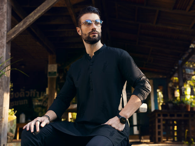 Black Cotton Kurta - AL-K-1103B