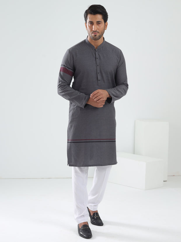 Grey Cotton Kurta - AL-K-1202 - Almirah Online