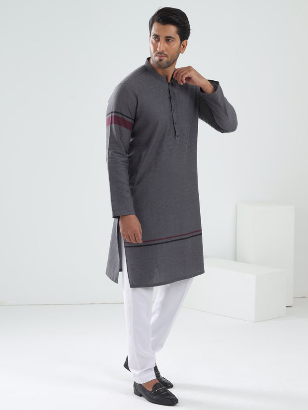 Grey Cotton Kurta - AL-K-1202 - Almirah Online