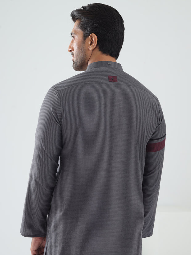 Grey Cotton Kurta - AL-K-1202 - Almirah Online