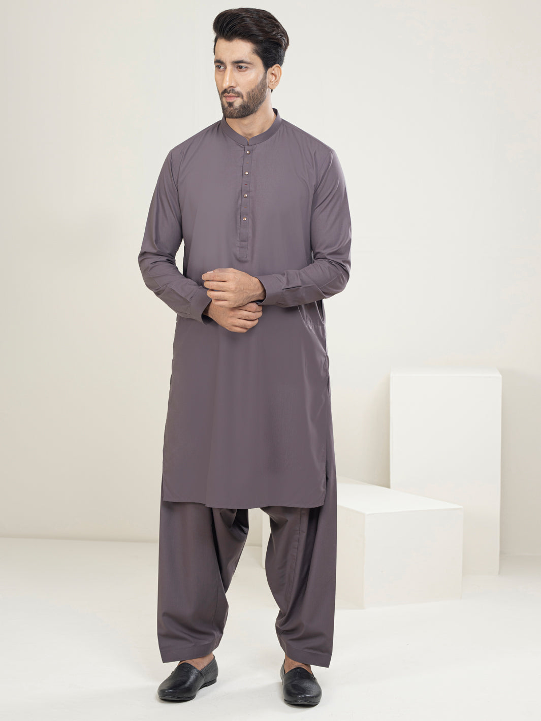 Dull Purple Blended Kameez Shalwar - AL-KS-2953