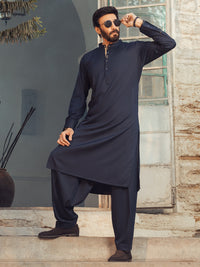 Midnight Blue Plain Kameez Shalwar - ALET-KS-1013