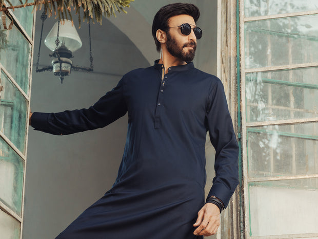 Midnight Blue Blended Kameez Shalwar - ALET-KS-1013 - Almirah Online