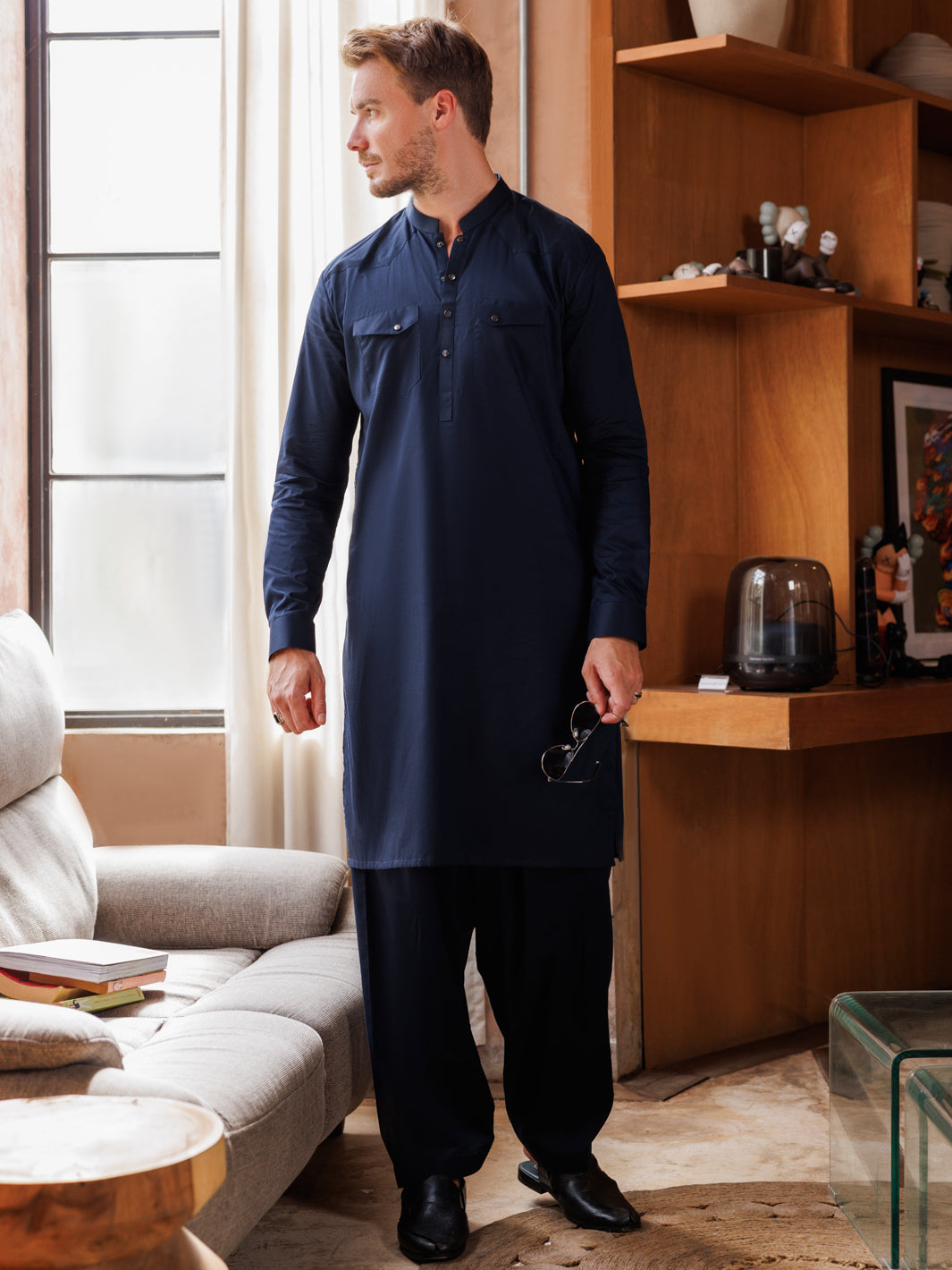 Navy Blue Cotton Kameez Shalwar - AL-KS-3038B - Almirah Online