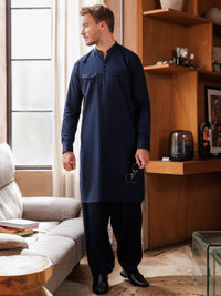 Navy Blue Cotton Kameez Shalwar - AL-KS-3038B