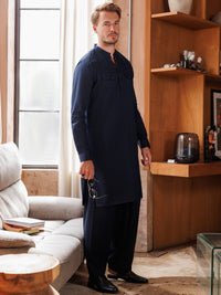 Navy Blue Cotton Kameez Shalwar - AL-KS-3038B