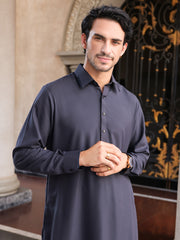 Dark Grey Blended Kameez Shalwar - ALWA-KS-425 - Almirah Online