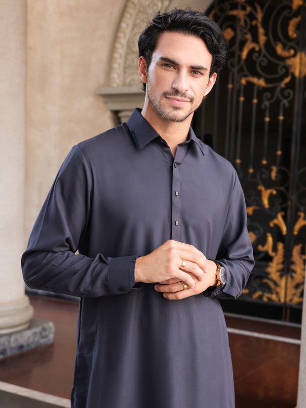 Dark Grey Blended Kameez Shalwar - ALWA-KS-425 - Almirah Online