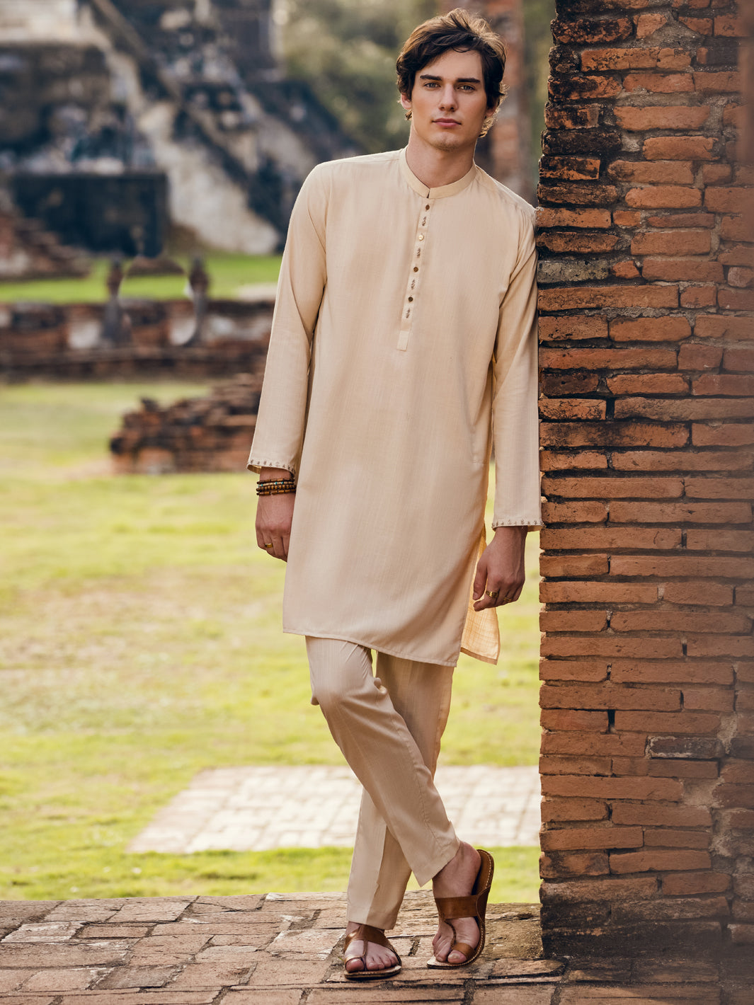 Cream Blended Kurta Trouser - AL-KT-2924