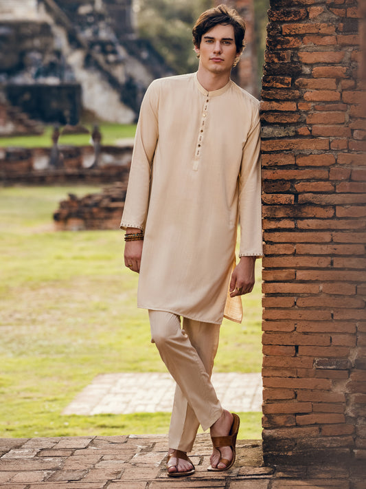 Cream Blended Kurta Trouser - AL-KT-2924