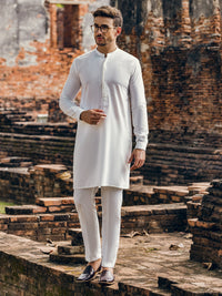 Off White Blended Kurta Trouser - AL-KT-2925