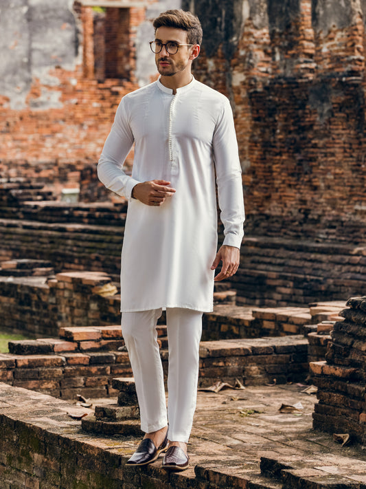 Off White Blended Kurta Trouser - AL-KT-2925