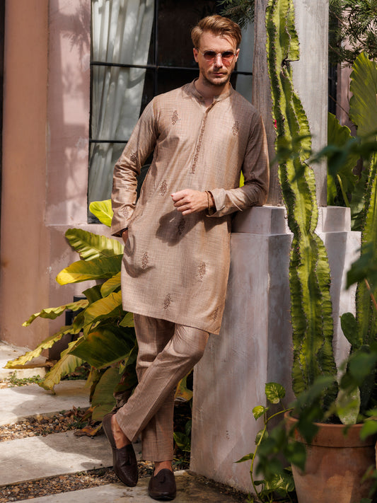 Light Brown Cotton Kurta Trouser - AL-KT-2929 - Almirah Online