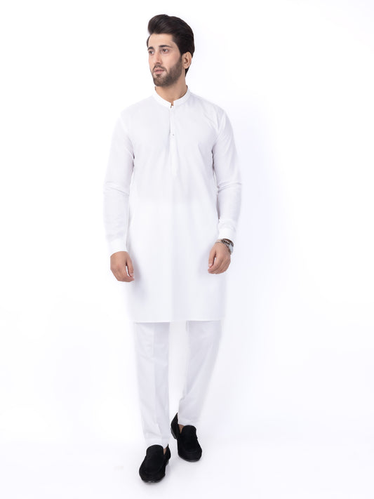 White Poly Cotton Kurta Trouser - AL-KT-3046B - Almirah Online