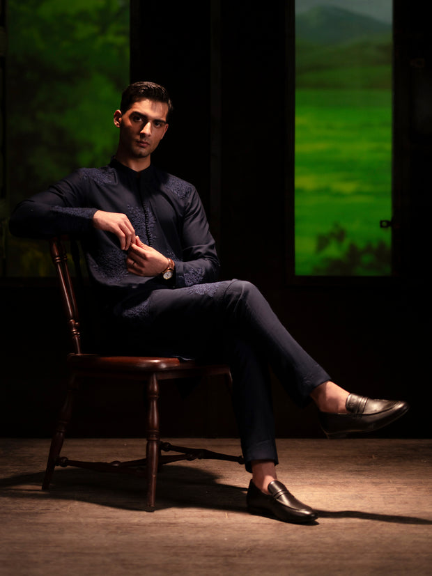 Navy Blue Blended Kurta Trouser - AL-KT-3126B