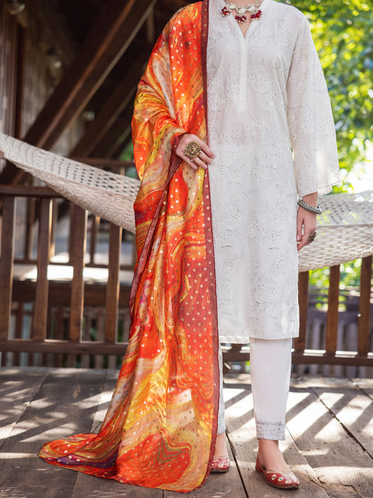 Rust Tissue Net Women Stole - ALP-ST-1838A - Almirah Online